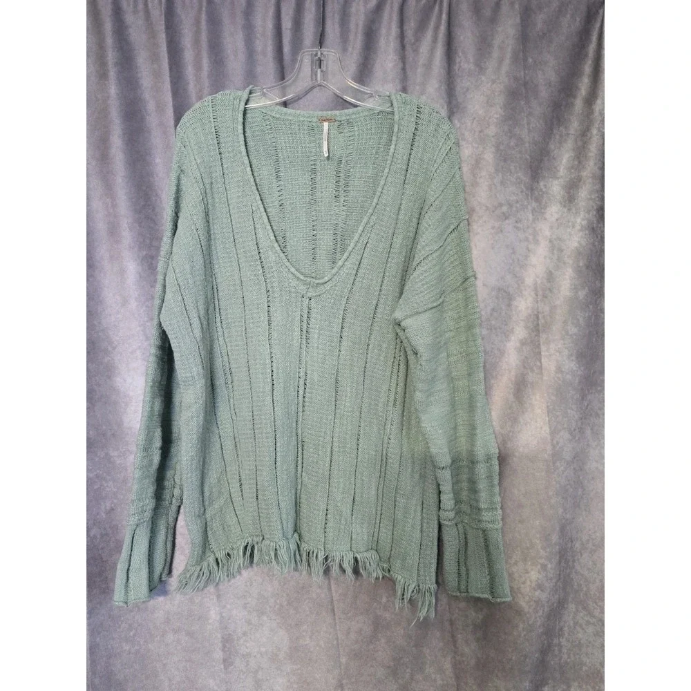 Free People Ocean Drive Pullover Sweater Fringe Hem Scoop Neck Size: XL